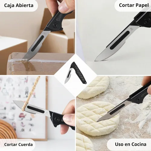 Vista 4 de ITOKEY Cuchillo de bisturí plegable, pequeño cuchillo de bolsillo de titanio con 10 cuchillas reemplazables #24, clip de bolsillo, cuchillo de negro