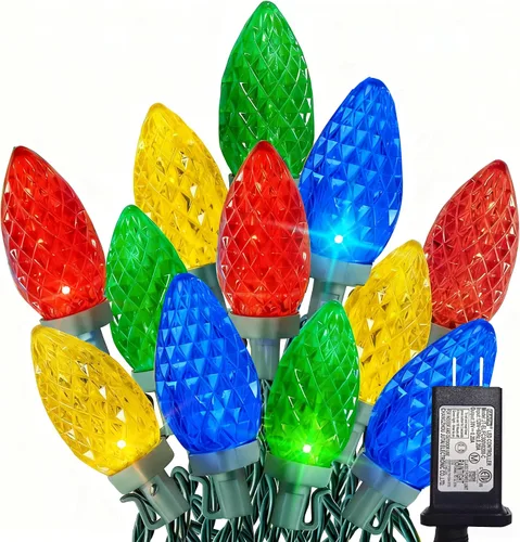 Vista 12 de Dazzle Bright Luces de Navidad C9 para exteriores, 50 LED 33 pies Cable Verde Impermeable Luces de Cadena, luces de hadas para interiores