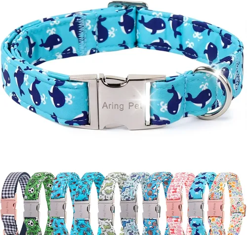 Vista 120 de Aring Pet Collar de algodón, ligero y ajustable, con hebilla de liberación rápida, para perros pequeños, medianos y grandes, para cachorros, S, Hoja