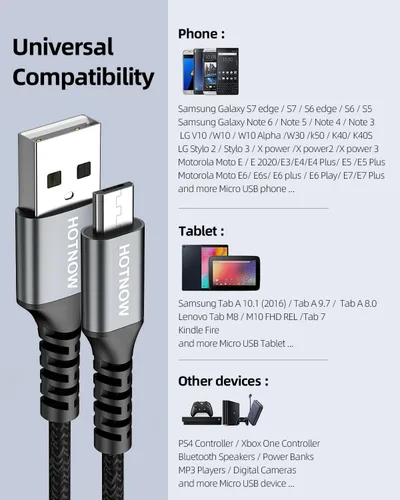 Vista 5 de Cable micro USB de 3 pies, 2 unidades, cable cargador Android USB 2.0 de sincronización de datos y cable trenzado de nailon de carga rápida