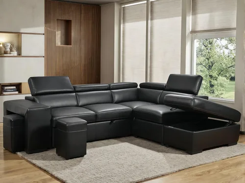 Vista 8 de THSUPER Sofá Seccional Reclinable de Cuero en Forma de L de 102 pulgadas con Cama Extraíble y Chaise de Almacenamiento, Sofás con Chaise Reversible