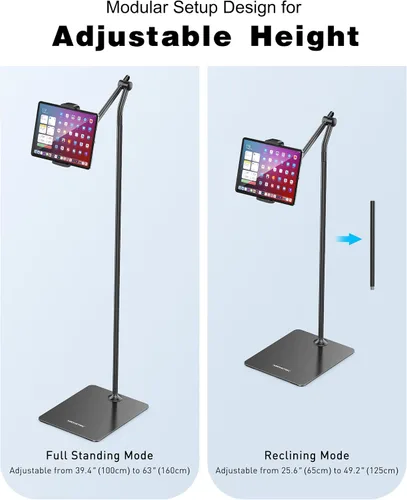 Vista 7 de AboveTEK Soporte de piso para tableta, elegante soporte de piso para iPad de altura ajustable con base estable, soporte de aluminio de rotación