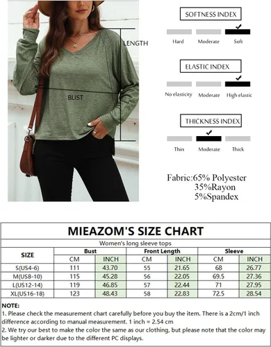 Vista 7 de Blusas de manga larga con cuello en V para mujer, blusas de gran tamaño con mangas de encaje sueltas de moda, estilo casual, para otoño