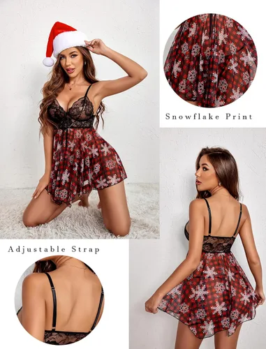Vista 4 de Avidlove Lencería para mujer, babydoll de encaje, camisón de malla, camisón de noche, lencería seductora