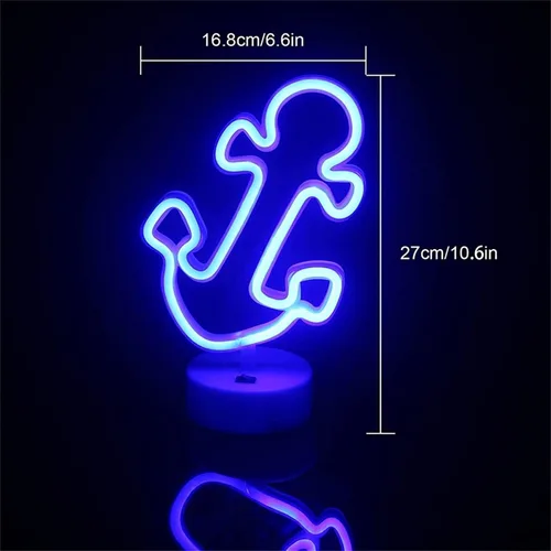 Vista 2 de Letrero de neón azul en forma de ancla Luz de modelado LED Letras luminosas Letrero Panel acrílico Luz decorativa de neón, 10.6x6.7 in