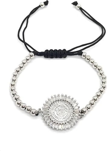 Vista 3 de Pulsera chapada en plata de San Benito para mujer joyería de protección 7 Cristal