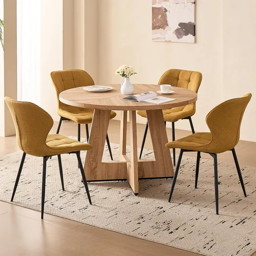 Vista 31 de Juego de mesa redonda de comedor de 47 pulgadas para 4, base en abanico, parte superior de 1.38 pulgadas de grosor, mesa de cocina de madera con 4