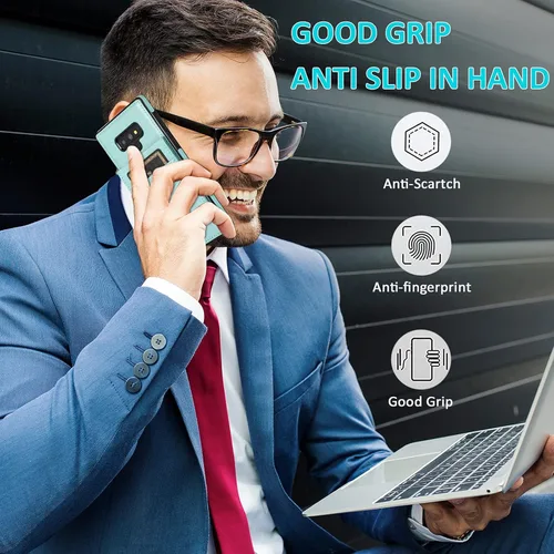 Vista 6 de Funda tipo cartera de piel verde para Samsung Galaxy Note 9 con protector de vidrio templado, tarjetero y función atril