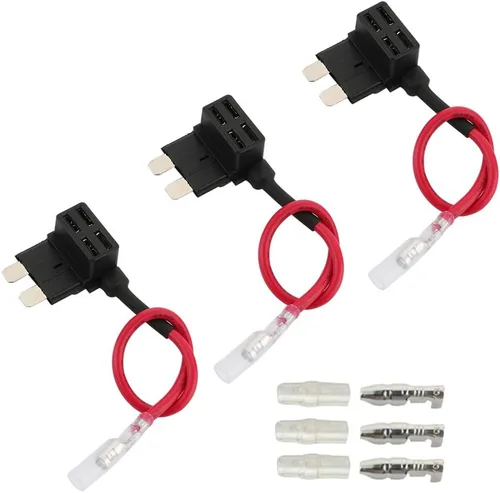 Vista 4 de FULARR - Juego de 3 fusibles ACU de alta calidad para agregar circuito, portafusibles de hoja trasera de cerdito con arnés de cables, fusibles
