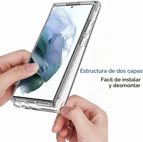 Vista 4 de Funda para Galaxy S22 Ultra 5G SM-S908U con protector de pantalla de vidrio templado, bonito patrón de mandala transparente, funda protectora