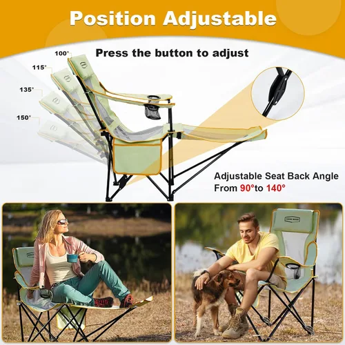 Vista 3 de YOUNG WOOD Silla de camping reclinable, portátil con reposapiés, silla de camping plegable para adultos, reposacabezas y bolsa de almacenamiento