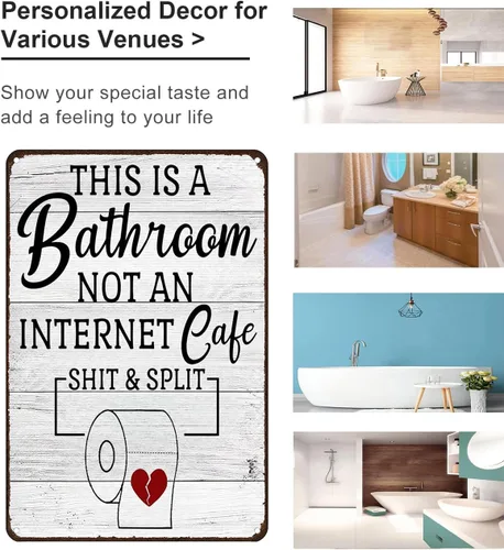 Vista 2 de Crazysign Letrero Gracioso y Sarcástico para Decoración de Baño, Letrero de Inodoro con Texto «This Is A Bathroom Not An Internet Cafe Quotes», Arte