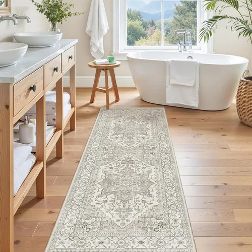 Vista 297 de Madane Alfombra lavable de 2 x 3 pies, alfombra de entrada pequeña, antideslizante, vintage, para entrada interior, alfombra de pelo bajo