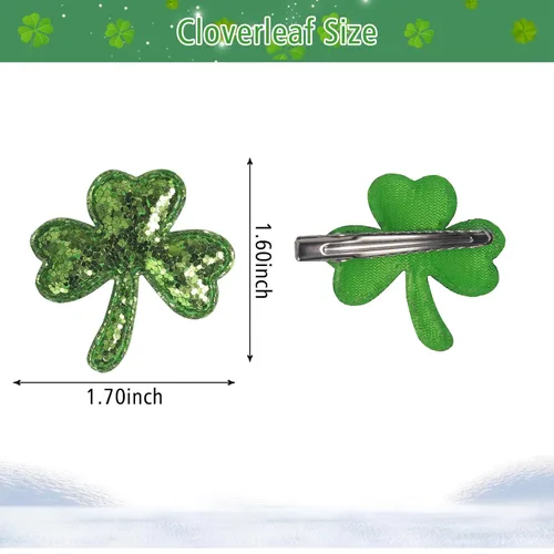 Vista 2 de Totelux Pinzas para el cabello del día de San Patricio, pinzas de trébol con lentejuelas y trébol verde irlandés, pinzas de cocodrilo con purpurina
