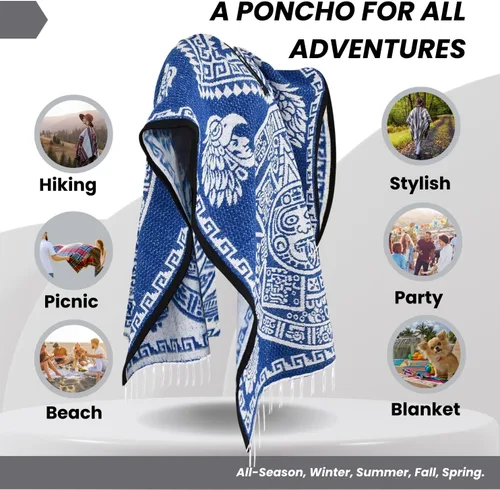 Vista 3 de Artisans Bazaar Poncho mexicano Sarape Azteca Hombres Hombre Mexico Gabanes Mexicanos Western Cowboy Disfraz Adulto Jorongos