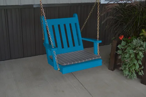 Vista 2 de Amish Made - Columpio de porche tradicional inglés de madera negra de 29 pulgadas de ancho con cojín gris Negro