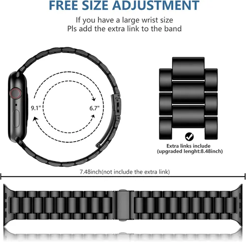 Vista 6 de Lerobo Compatible con Apple Watch Band de 1.732 in 1.654 in 1.575 in 1.496 in 1.614 in 1.772 in 150.9 ft 1.929 in, correa de metal de acero