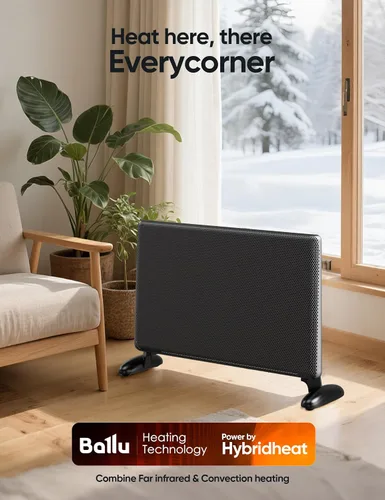 Vista 6 de Ballu Calentador de Espacio Infrarrojo de Mica para Habitación Grande, Calentador de Panel con Termostato Programable, Control de Aplicación WiFi