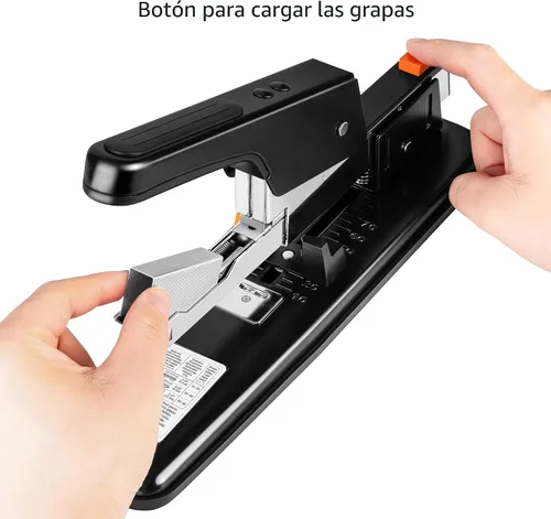 Vista 2 de Amazon Basics Engrapadora resistente, 90 hojas de alta capacidad, engrapadora de oficina grande con 1000 grapas, color negro
