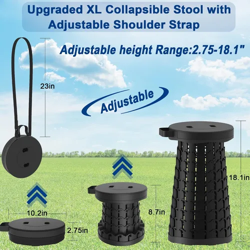 Vista 4 de Taburete plegable mejorado de 18.1 pulgadas con correa ajustable, taburete plegable ligero, capacidad de carga de 600 libras, taburete de campamento