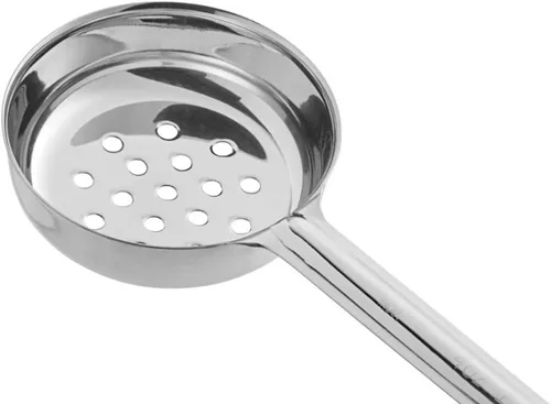 Vista 4 de Soro Essentials - Porcionadores perforados de acero inoxidable de 4 onzas con mango de plástico verde- Cucharas de servicio para control