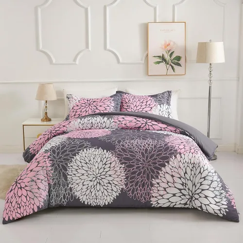 Vista 11 de Koniroom 6-Piece Pink Comforter Set Twin Size - Reversible Beige White Flower Bed in a Bag with Sheets, Pillowcases, Shams, and Decorative Pillow