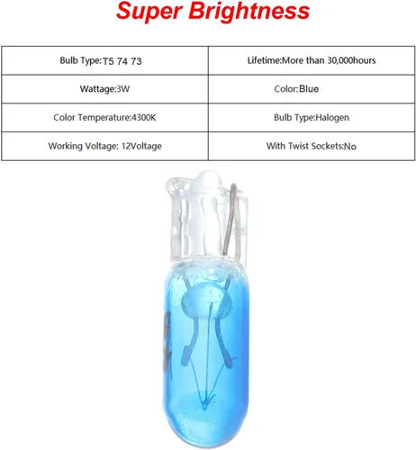 Vista 4 de CCIYU 20 unidades de bombilla de luz de halógeno T5 azul 17 86 206 para panel de instrumentos, lámpara de tablero 12V