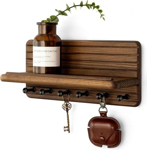 Vista 27 de Rebee Vision Soporte de pared de madera de acacia para decoración del hogar, mini llavero de 7 pulgadas para pared con 4 ganchos resistentes