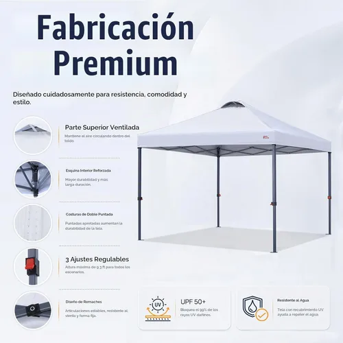Vista 3 de MASTERCANOPY Tienda de campaña desplegable duradera de 8 x 8 con bolsa Blanco