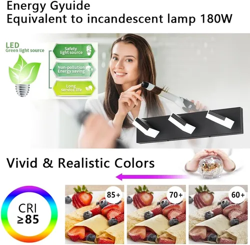 Vista 2 de Aipsun Moderna lámpara LED de tocador de baño con 3 luces, luz blanca de 6000 K sobre espejo
