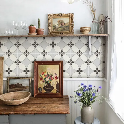 Vista 27 de Alwayspon 12 calcomanías de azulejos de pared retro florales mate para transferir, despegar y pegar, calcomanías de vinilo autoadhesivas