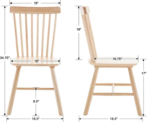 Vista 6 de Kmax Juego de 6 sillas de comedor vintage, sillas Windsor con patas de madera maciza, estilo granja, roble