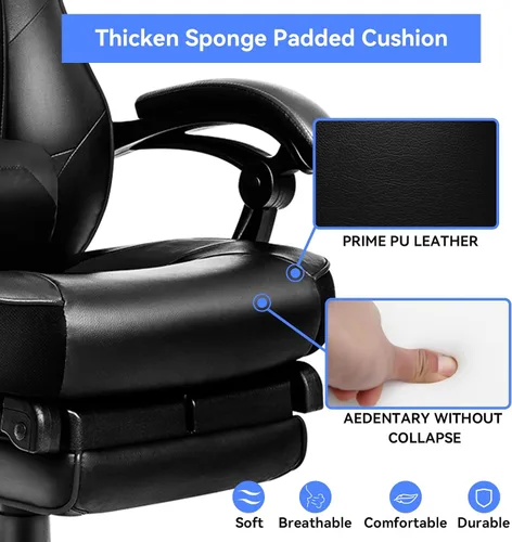 Vista 3 de ELECWISH Sillas de juego para adultos, respaldo alto, giratorias, reclinables, ergonómicas, para videojuegos, reposacabezas y soporte lumbar, silla
