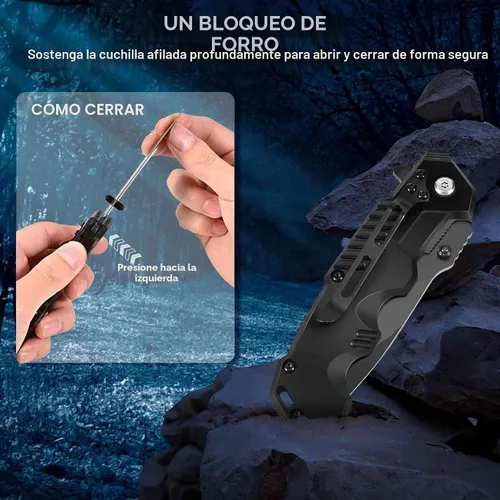 Vista 5 de Cuchillo de bolsillo, cuchillos tácticos plegables con hoja de 2.6 pulgadas, cuchillo pequeño de supervivencia plegable con clip, bloqueo de botón