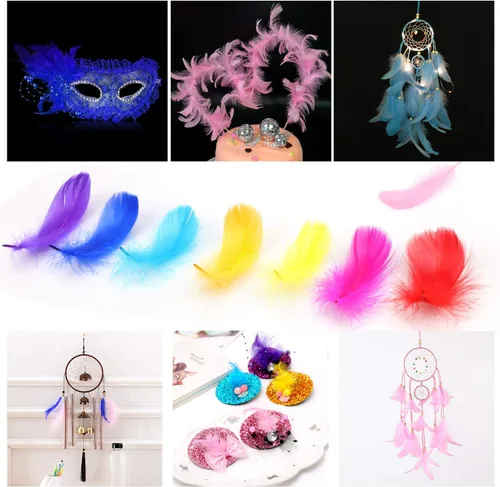Vista 7 de MWOOT Más de 450 plumas coloridas de la naturaleza, manualidades, plumas de ganso decorativas para atrapasueños, diadema, joyería, boda, fiestas