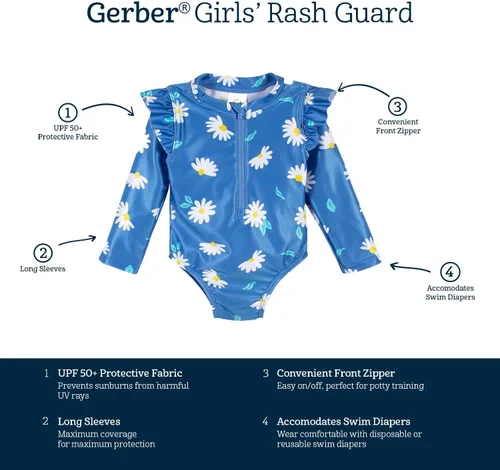 Vista 4 de Gerber Traje de baño de una pieza de manga larga para bebé niña