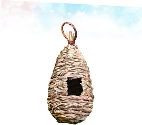 Vista 4 de Happyyami Adorno de nido de pájaro canario, 1 unidad, casa de pájaros, el nido de pájaro, colgante de colibrí de madera para exteriores, decoración