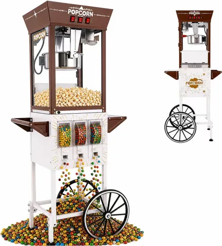 Vista 11 de Máquina de palomitas de maíz de 8 onzas con carro, máquina para hacer maíz con ruedas y hervidor de acero inoxidable que hace hasta 32 tazas