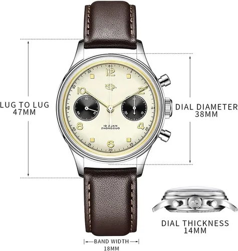 Vista 4 de Watches for Men Pilot Chronograph 38mm Original 1963 st1901 Movement Hand-Wound Sapphire Retro Men's Watches with Gooseneck