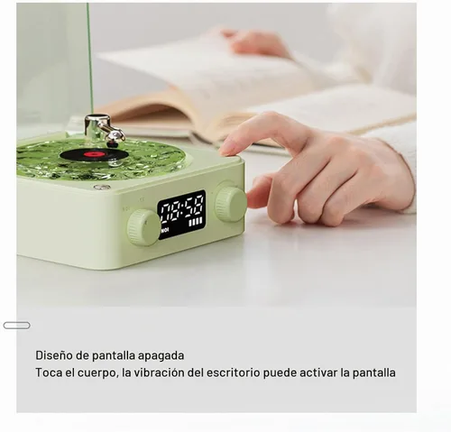 Vista 3 de Zunate Waves - Altavoz Bluetooth, tocadiscos vintage con luz ambiental, auxiliar portátil inalámbrico retro para dormir, luz LED recargable
