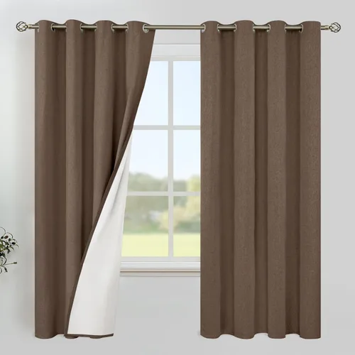 Vista 60 de YoungsTex - Cortinas 100% opacas para dormitorio, con aislamiento térmico y ojales, cortinas oscuras negras con capa pesada para ventana de sala