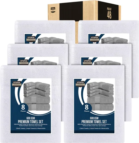 Vista 15 de Set de toallas Premium 700 GSM, 8 piezas; 2 toallas de baño, 2 toallas de mano y 4 paños, algodón, lavable a máquina, calidad de hotel, supersuave