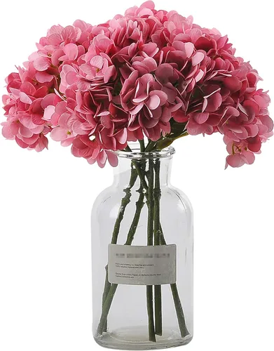Vista 8 de Flores artificiales de hortensia, 6 ramos de hortensia de 14 pulgadas para bodas, bricolaje, decoración del hogar, centros de mesa (azul verde)