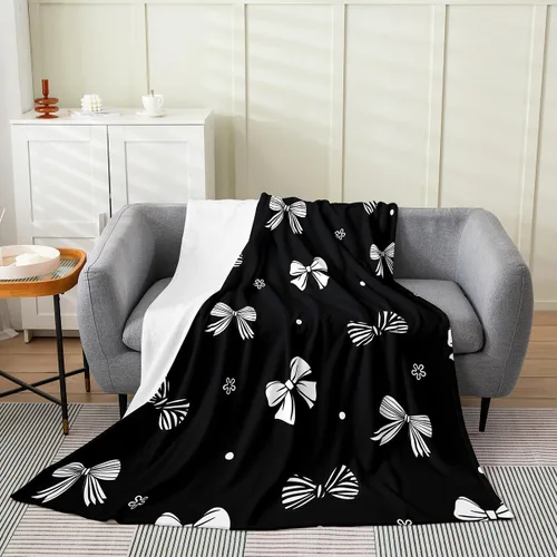 Vista 41 de Erosebridal Manta de franela con nudo de lazo para niñas, 40 x 50 pulgadas, diseño de rayas de diamante, para sofá cama y cama de vellón para niños