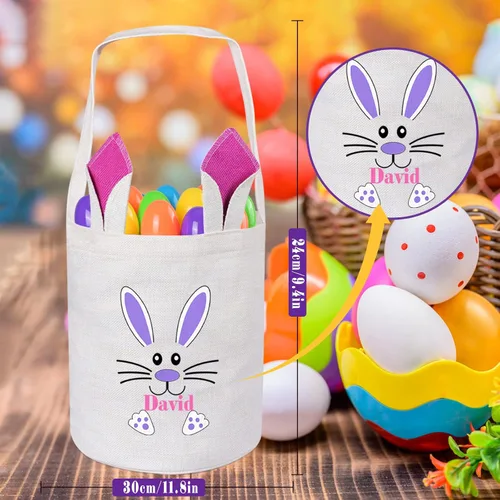 Vista 3 de Paquete de 2 cestas de Pascua personalizadas para niños, cestas de Pascua Touber para niños, cestas de Pascua personalizadas con nombre, regalos