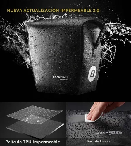 Vista 2 de ROCKBROS Bolsa de alforjas delanteras enrollables Bolsa de rack frontal para bicicleta Paquete de estante resistente con asa de transporte y correa