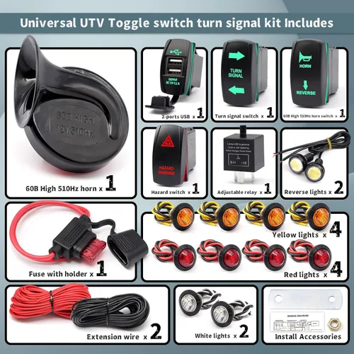 Vista 3 de Kit universal de bocina de señal de giro para ATV, UTV, kit legal de calle para UTV ROV, ATV, golf, SXS, coche con interruptor basculante, 2