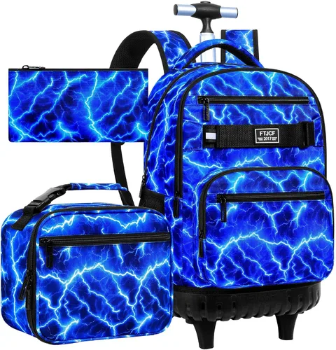 Vista 17 de Mochila con ruedas para niños, bolsa de libros con ruedas para hombres Azul