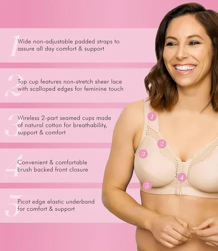 Vista 5 de Exquisite Form Sujetador de algodón totalmente inalámbrico para mujer 5100531 con cierre frontal y encaje