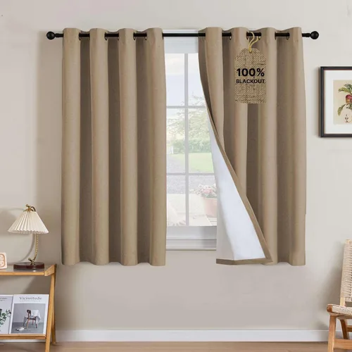 Vista 252 de H.VERSAILTEX Cortinas 100% opacas con aislamiento térmico, texturizadas, de lino, con bloqueo completo de calor y luz, para sala de estar y Negro